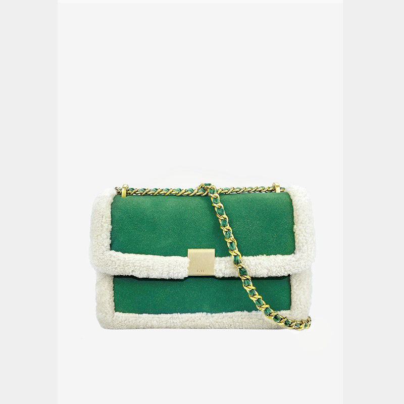 Damen schicke Handtasche aus Wildleder mit Wollbesatz Nord Taschen