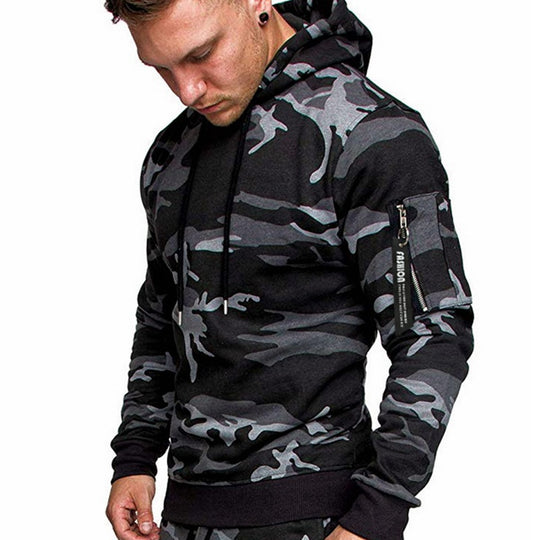 Herren Slim-Fit Hoodie mit Ärmel‑Zip‑Tasche, Kapuze und Kordelzug Nord Taschen