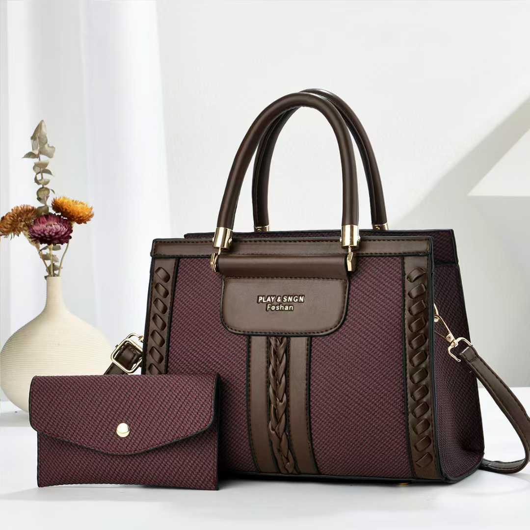 Damen elegante Handtasche im raffinierten Flechtlook mit abnehmbarer Clutch Nord Taschen