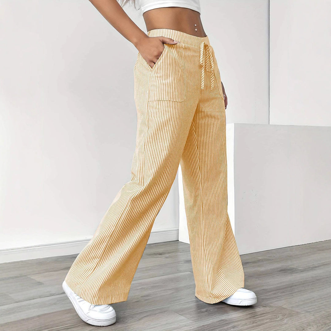 Damen weiche High-Waist Loungehose mit weitem Bein Tunnelzug und aufgesetzten Taschen Nord Taschen