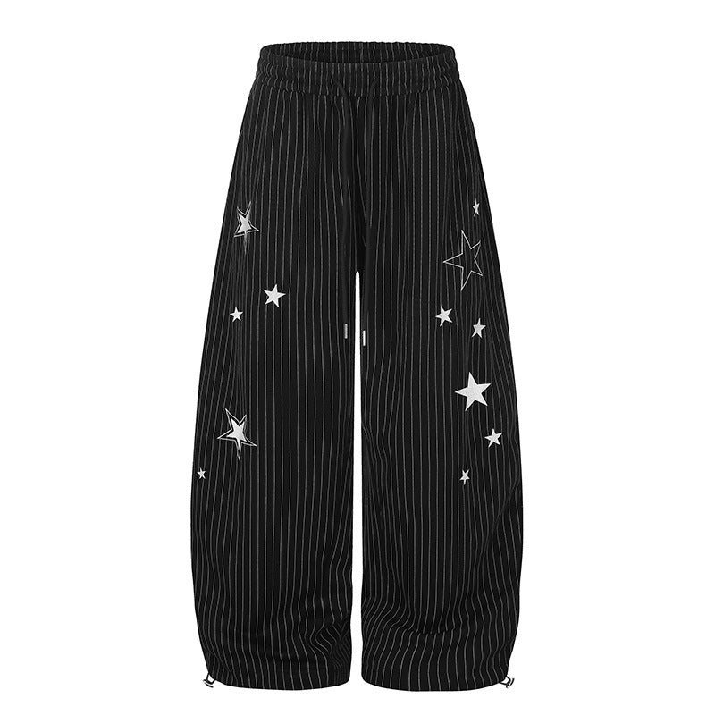 Damen Weite Palazzo-Sweathose mit Nadelstreifen, Sternprint & verstellbarem Saum Nord Taschen