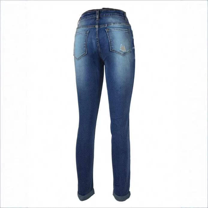 Damen Cropped Slim-Fit Denimhose mit mittelhohem Bund, Cuffed‑Saum und dezenter Used‑Optik Nord Taschen