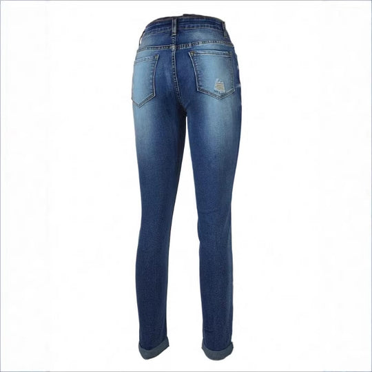 Damen Cropped Slim-Fit Denimhose mit mittelhohem Bund, Cuffed‑Saum und dezenter Used‑Optik Nord Taschen
