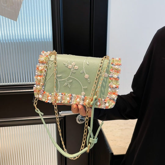 Damen trendige Umhängetasche mit floraler Stickerei Nord Taschen
