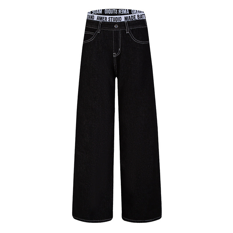 Damen Weite High‑Waist Denim‑Hose mit Logo‑Elastikbund und Palazzo‑Silhouette Nord Taschen