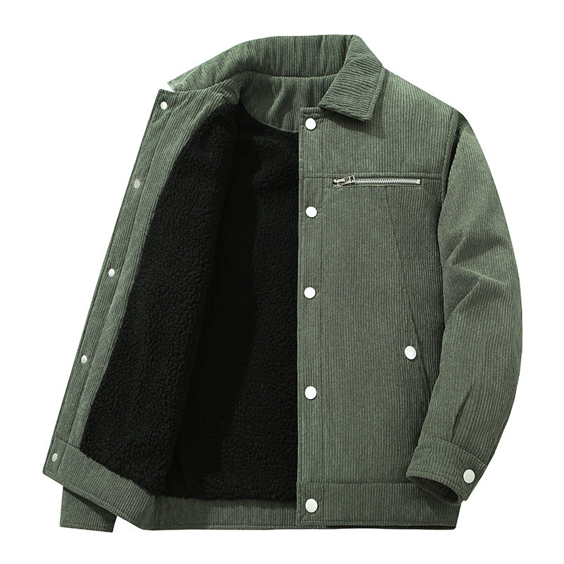 Herren Cord-Truckerjacke mit Reißverschluss-Brusttasche und Druckknopffront Nord Taschen