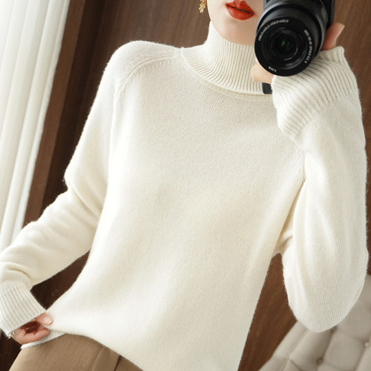 Damen Rollkragenpullover aus weichem Wollmix mit verlängerten Bündchen Nord Taschen