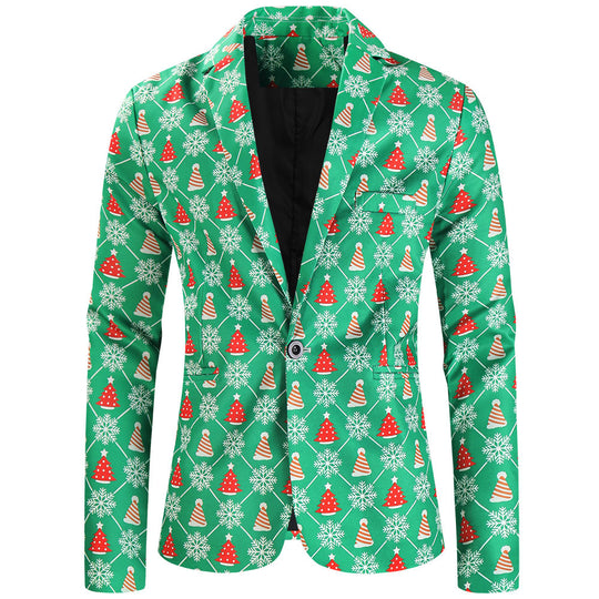 Damen Weihnachtliches Slim-Fit-Sakko mit Allover Rentier- und Tannenbaum-Print Nord Taschen