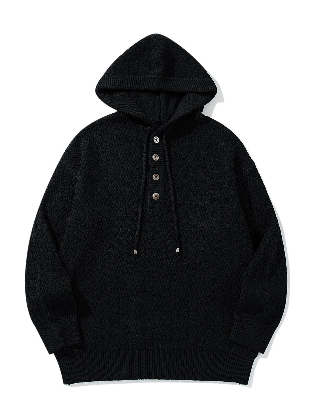 Unisex Strukturierter Kapuzen‑Strickpullover mit Henley‑Knopfleiste Nord Taschen