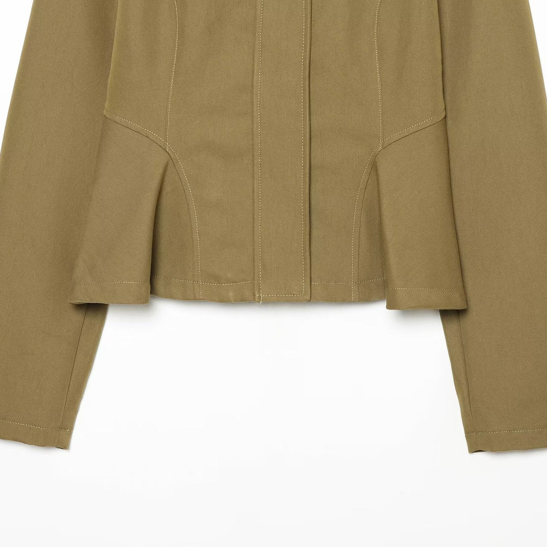 Damen Taillierte Cropped-Jacke mit Stehkragen und Prinzessnähten Nord Taschen
