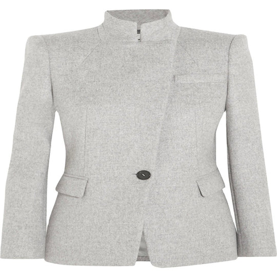Damen Taillierter Wollmix‑Blazer mit Stehkragen, strukturierter Schulter und Pattentaschen Nord Taschen