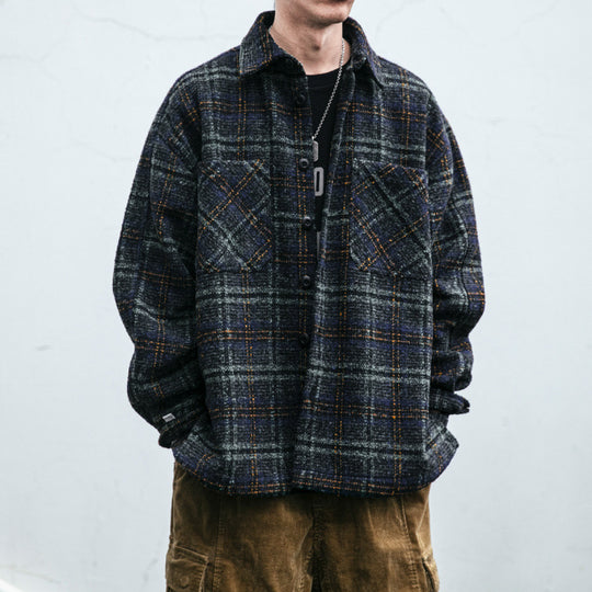 Unisex Karo-Overshirt aus Wollmix mit aufgesetzten Brusttaschen Nord Taschen