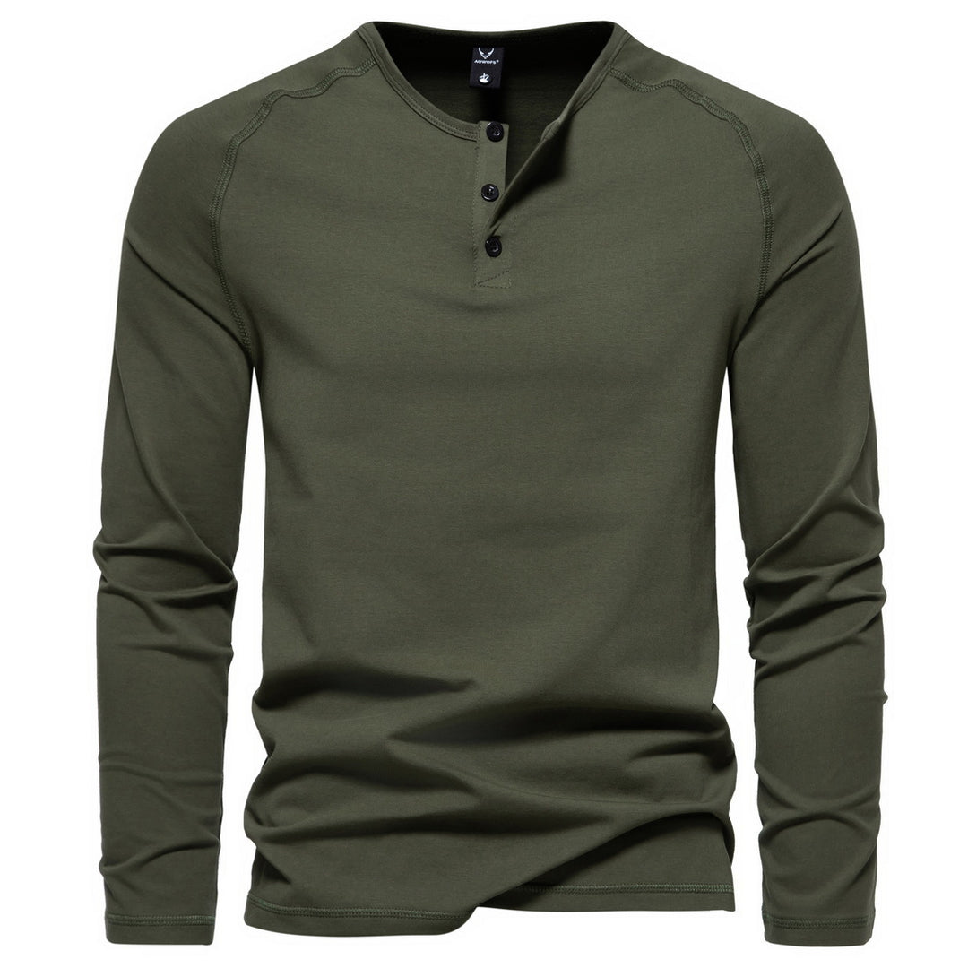 Herren langärmeliges Henley-Shirt aus Baumwollmischung mit Knopfleiste und schmaler Schnitt Nord Taschen