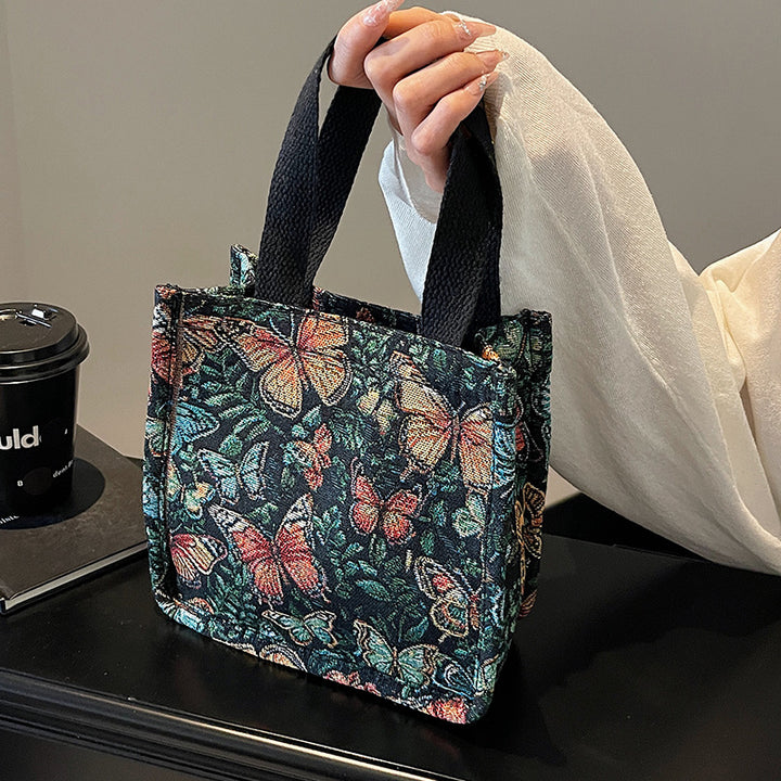 Damen Jute-Shopper mit floralen Schmetterlingsmotiven Nord Taschen