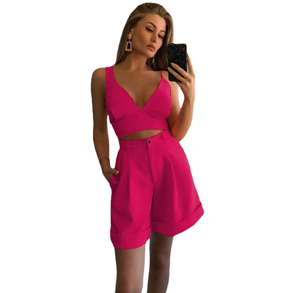 Damen Zweiteiliges Set mit crop Top und eleganten Shorts