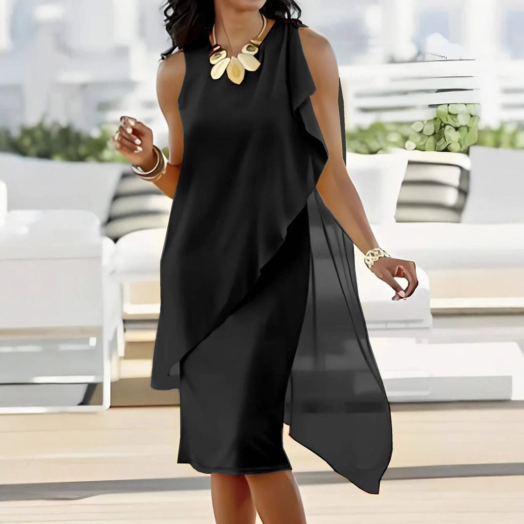 Damen asymmetrisches Chiffonkleid mit fließendem Schnitt