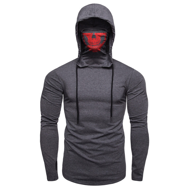 Herren Slim-Fit Kapuzenpullover mit integrierter Totenkopf-Gesichtsmaske Nord Taschen