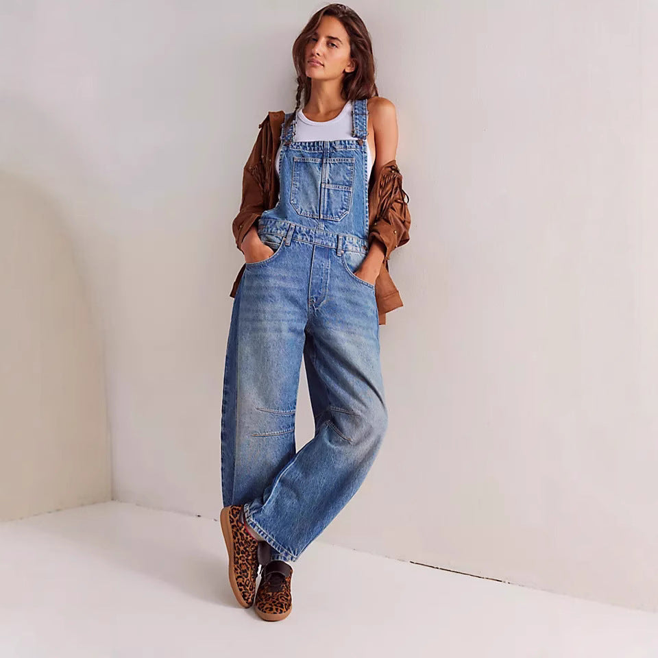 Damen lässige Denim-Latzhose im modernen Schnitt mit verstellbaren Trägern