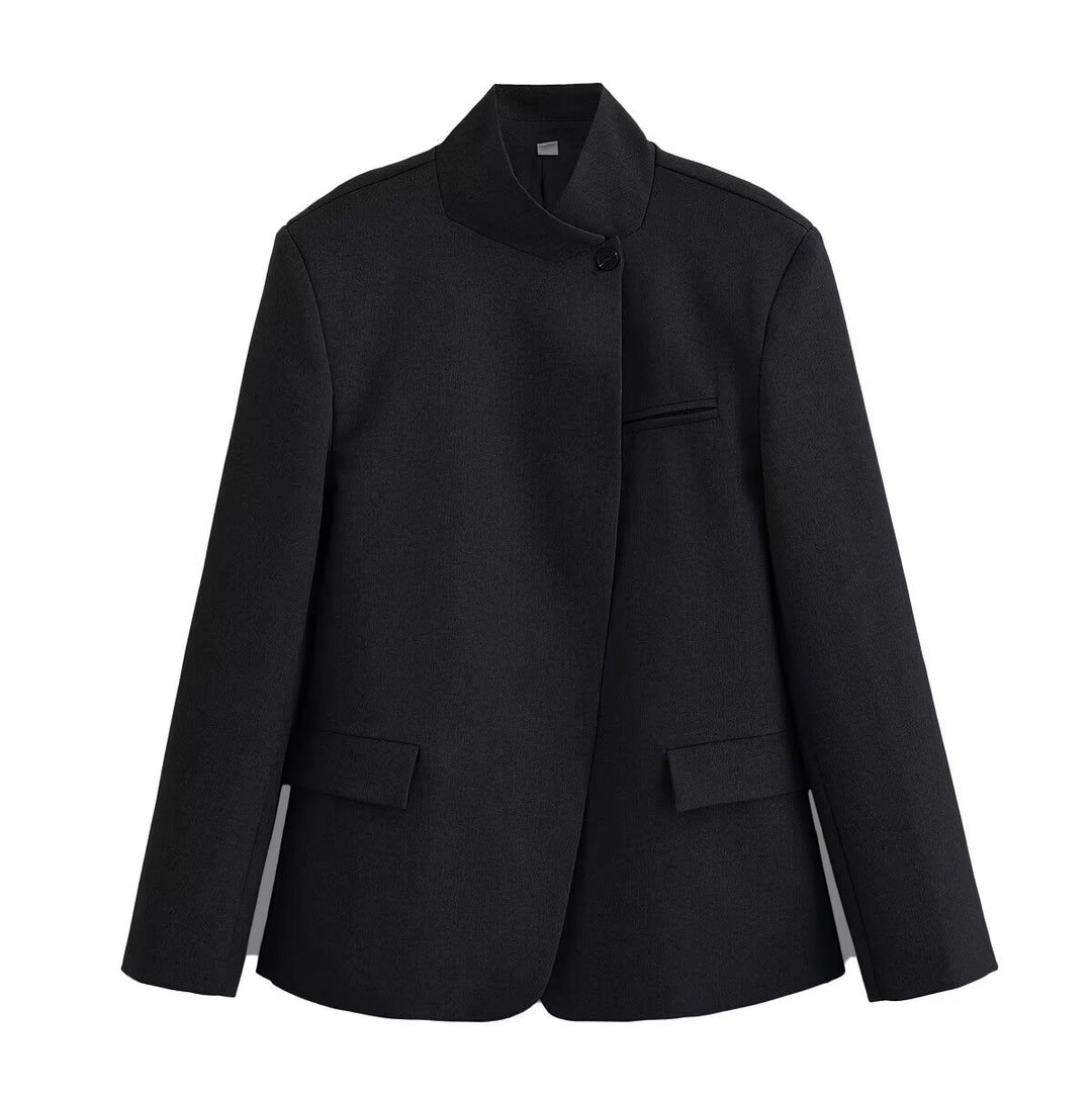 Damen Kurzblazer im Boxy‑Schnitt mit Stehkragen und verdeckter Ein-Knopf‑Leiste Nord Taschen