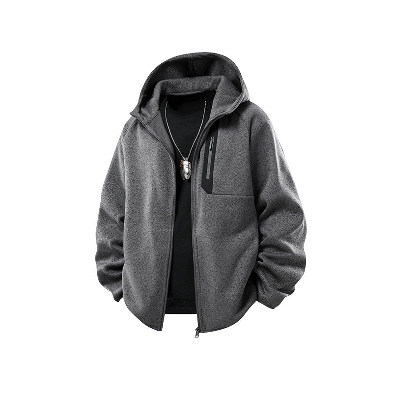 Herren Oversize Kapuzen‑Fleecejacke mit melierter Struktur, durchgehendem Reißverschluss und vertikaler Brusttasche Nord Taschen