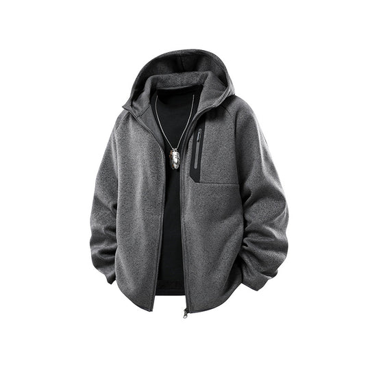 Herren Oversize Kapuzen‑Fleecejacke mit melierter Struktur, durchgehendem Reißverschluss und vertikaler Brusttasche Nord Taschen