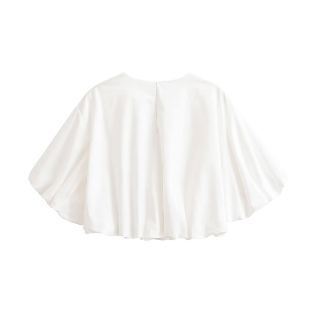 Damen Weites Cape-Top aus fließendem Satin mit Rundhalsausschnitt Nord Taschen