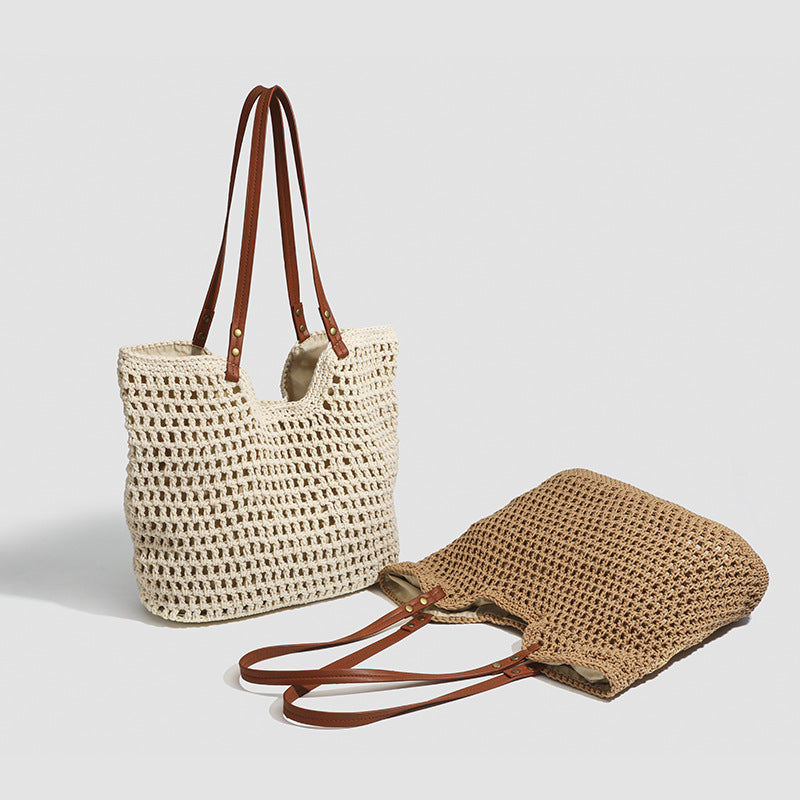 Damen Handtasche aus gewebtem Naturmaterial mit eleganten Lederakzenten Nord Taschen