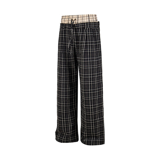 Damen Weite Karierte Loungewear‑Hose mit hohem Komfortbund und Kordelzug Nord Taschen