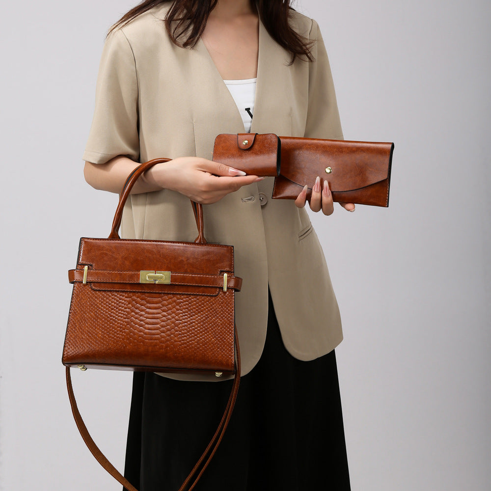 Damen elegante Handtasche mit strukturiertem Schlangenmuster und abnehmbarem Geldbörsen-Set Nord Taschen
