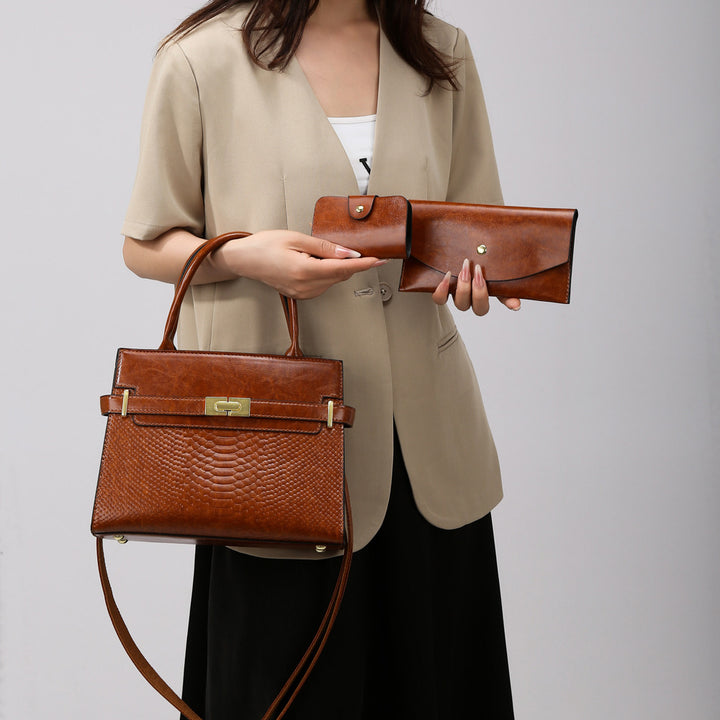 Damen elegante Handtasche mit strukturiertem Schlangenmuster und abnehmbarem Geldbörsen-Set Nord Taschen