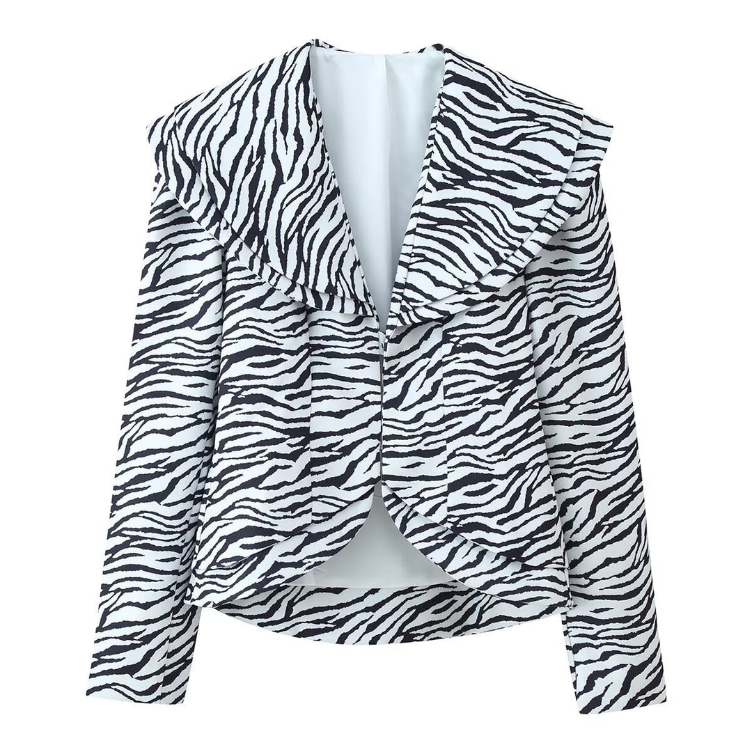 Damen Kurzblazer mit übergroßem Schalkragen und Zebra-Print Nord Taschen