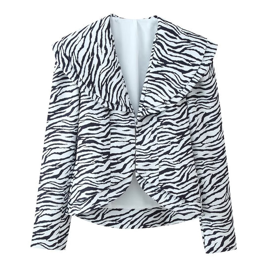 Damen Kurzblazer mit übergroßem Schalkragen und Zebra-Print Nord Taschen
