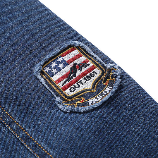 Herren leichte Jeansjacke im Worker-Blouson mit atmungsaktivem Mesh-Innenfutter und Ärmelpatch Nord Taschen