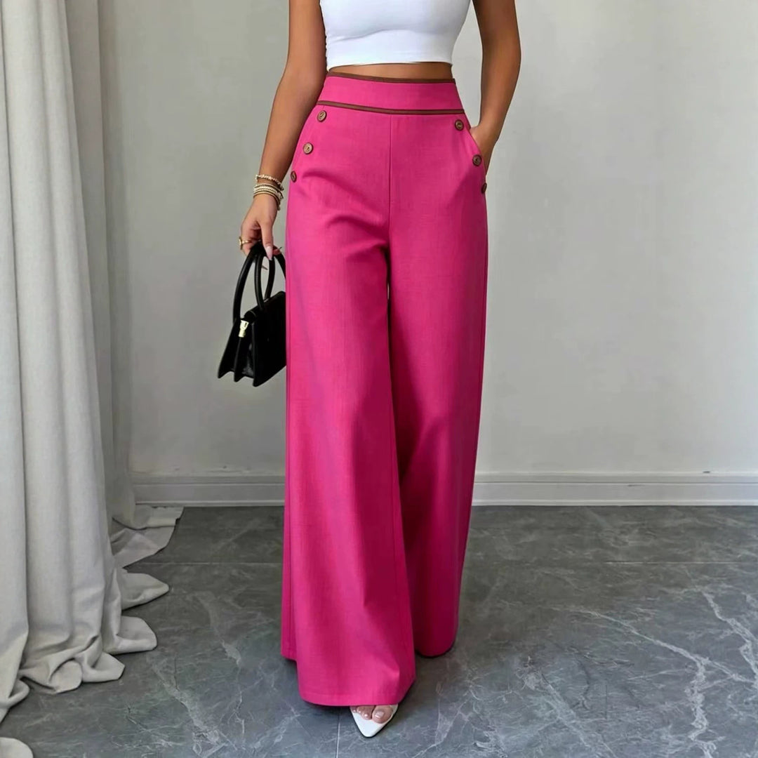 Damen Hochtaillierte Palazzo-Hose mit Zierknöpfen und weitem Bein Nord Taschen