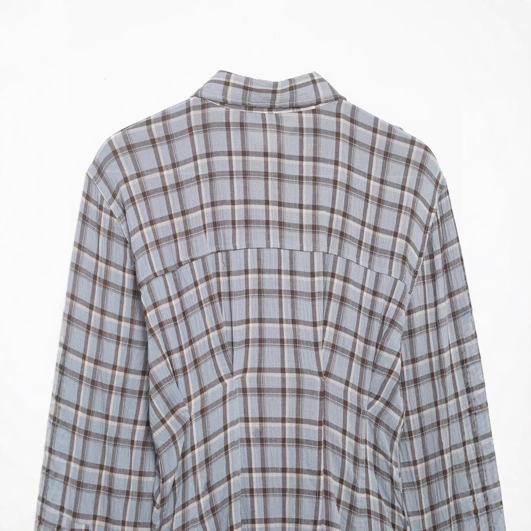 Damen Langes kariertes Hemdkleid mit durchgehender Knopfleiste und A‑Linien‑Silhouette Nord Taschen