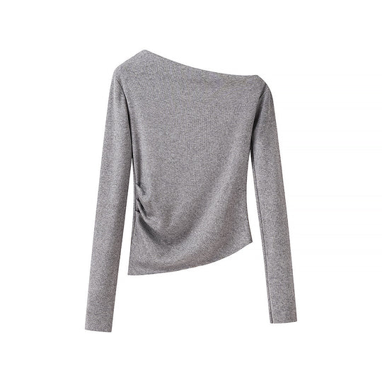 Damen asymmetrisches Feinstrick-Top mit Carmenausschnitt und geraffter Seitenpartie Nord Taschen