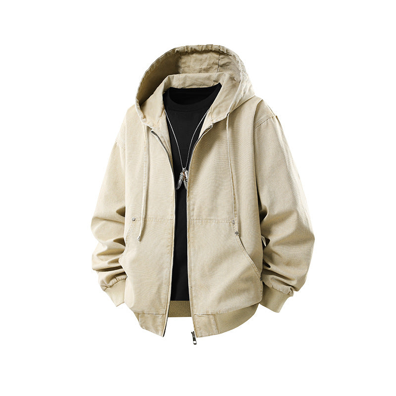 Herren Oversize Kapuzenjacke aus gewaschenem Canvas mit Reißverschluss und Utility-Taschen Nord Taschen