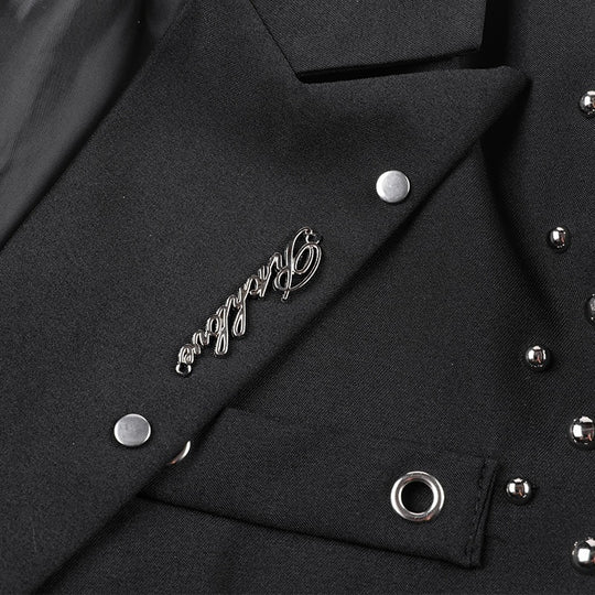 Herren Kurzblazer-Jacke im Rockigen Biker‑Look mit Nietenbesatz, Doppelreiher & Ärmel-Schnallen Nord Taschen