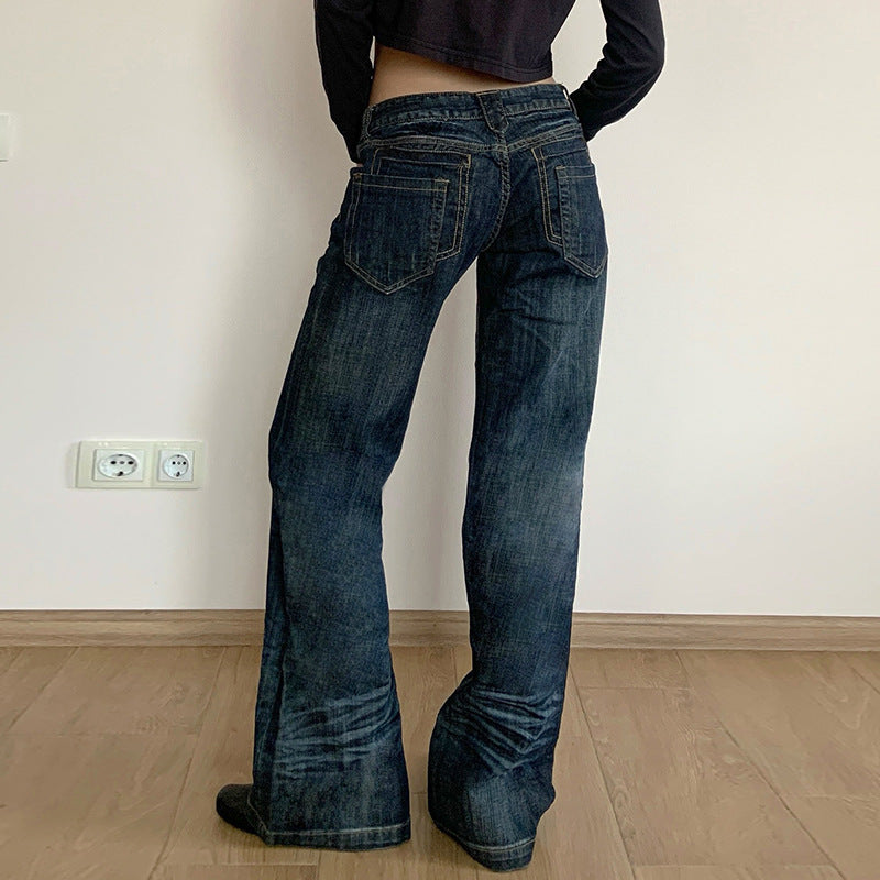 Damen Weite Jeans im Vintage-Stil mit hohem Bund und modischen Steppnähten