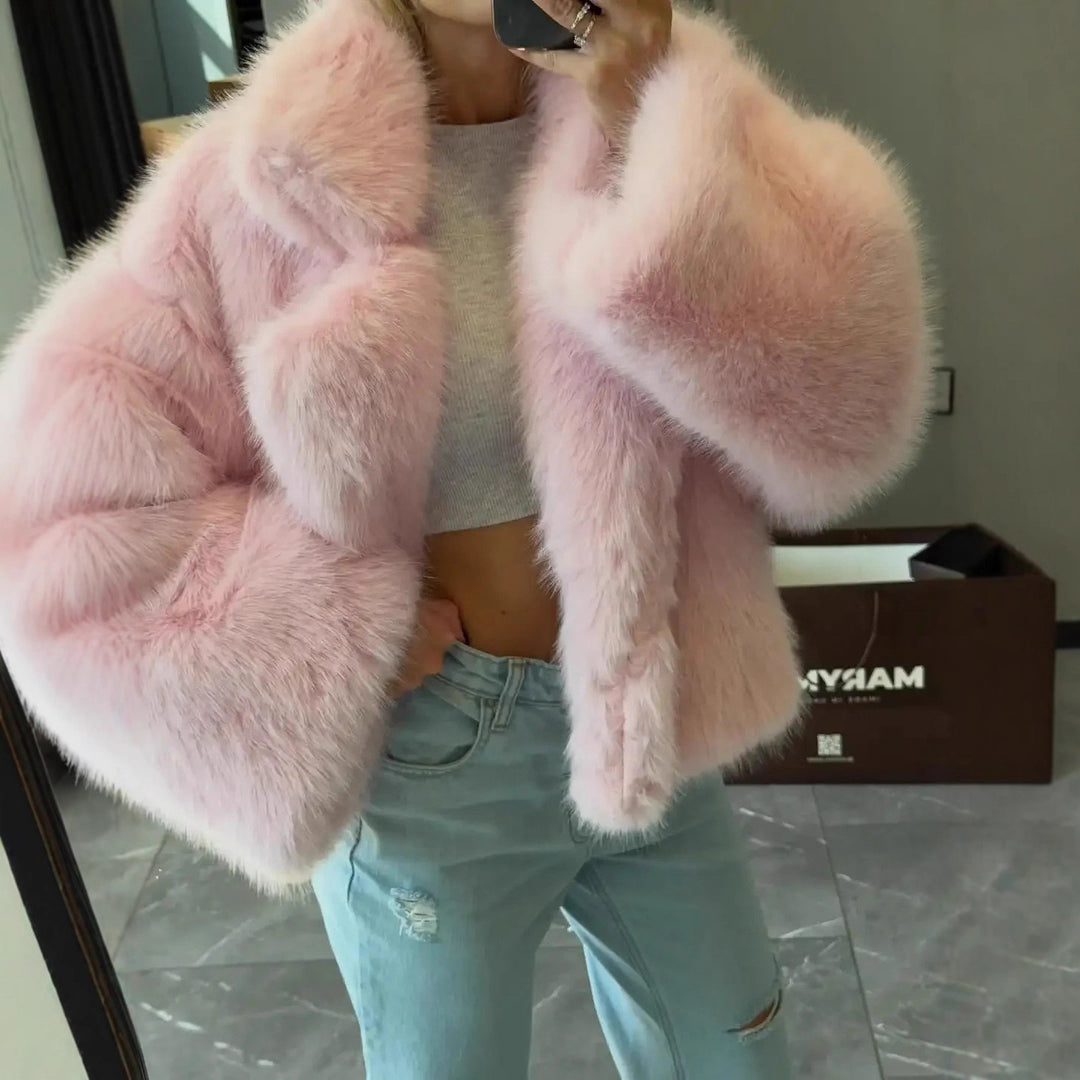 Damen Cropped Kunstpelz-Bomber mit voluminösem Hochflor Nord Taschen