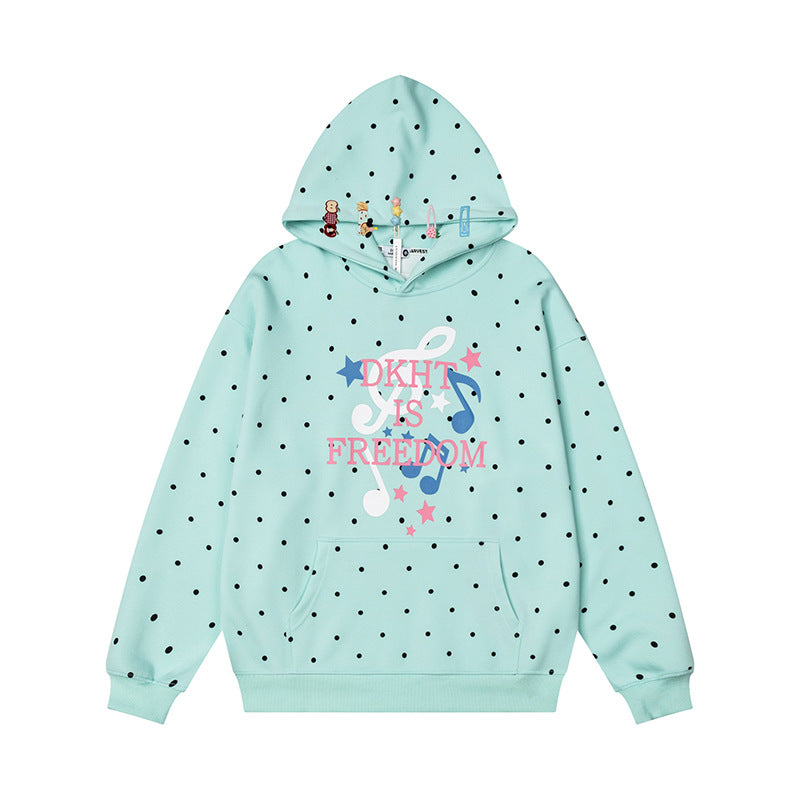Damen Kapuzenpullover mit Polka-Dot, musikalischem Notenprint und Kängurutasche Nord Taschen