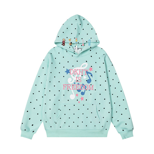 Damen Kapuzenpullover mit Polka-Dot, musikalischem Notenprint und Kängurutasche Nord Taschen