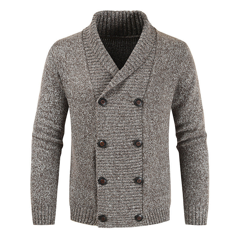Herren doppelreihige Strickcardigan mit Schalkragen, strukturierter Maschenoptik und gerippten Bündchen Nord Taschen