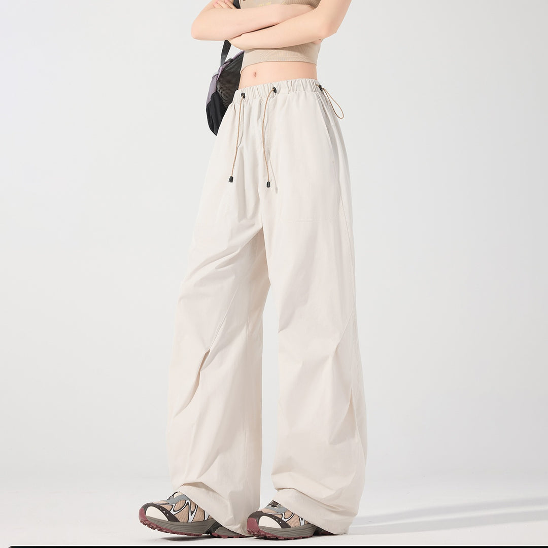 Damen Weite Nylon-Baggyhose mit elastischem Tunnelzugbund & Utility‑Taschen Nord Taschen