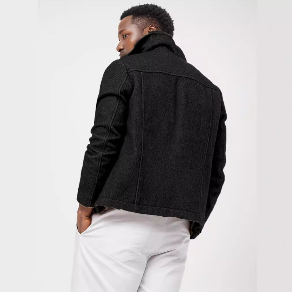 Herren Bouclé-Workerjacke mit Hemdkragen, Brustpattentaschen und Metallknöpfen Nord Taschen