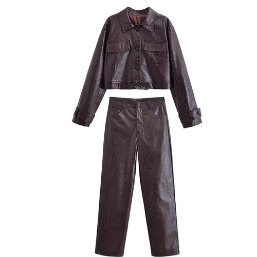 Damen Hochtaillierte Straight-Leg Kunstlederhose mit Krokoprägung Nord Taschen