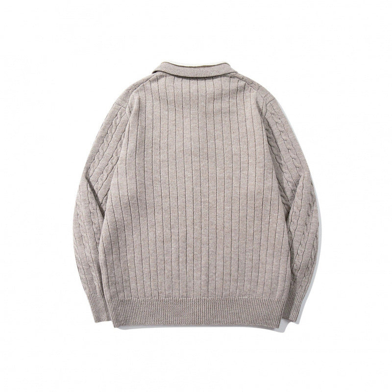 Herren Grobgestrickter Polokragen-Pullover mit Zopfmuster und Knopfleiste Nord Taschen