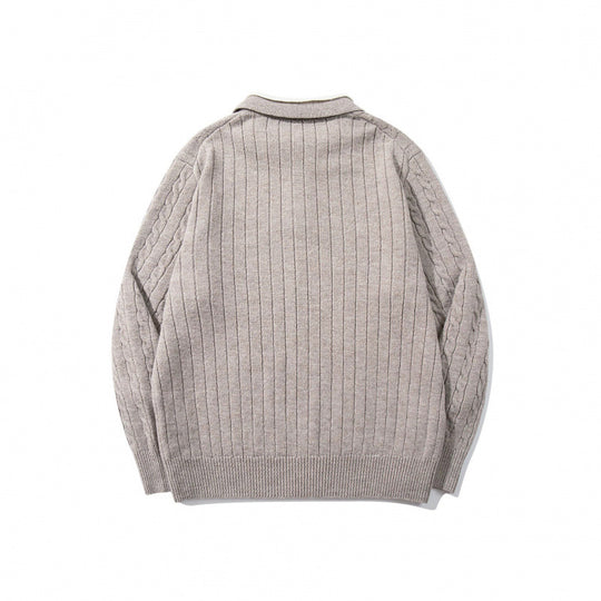 Herren Grobgestrickter Polokragen-Pullover mit Zopfmuster und Knopfleiste Nord Taschen