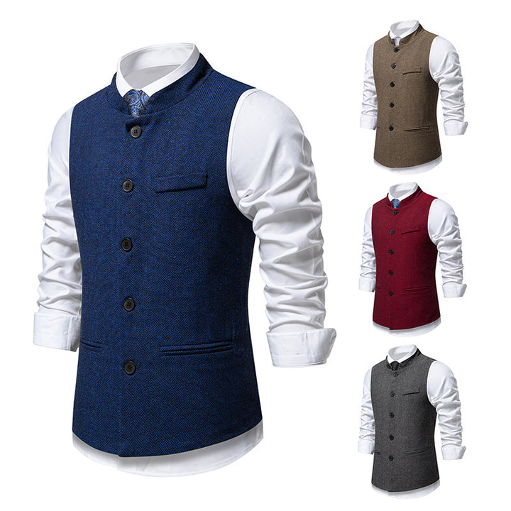 Herren elegante Weste mit Stehkragen und Fischgrätmuster aus Wollmix Nord Taschen