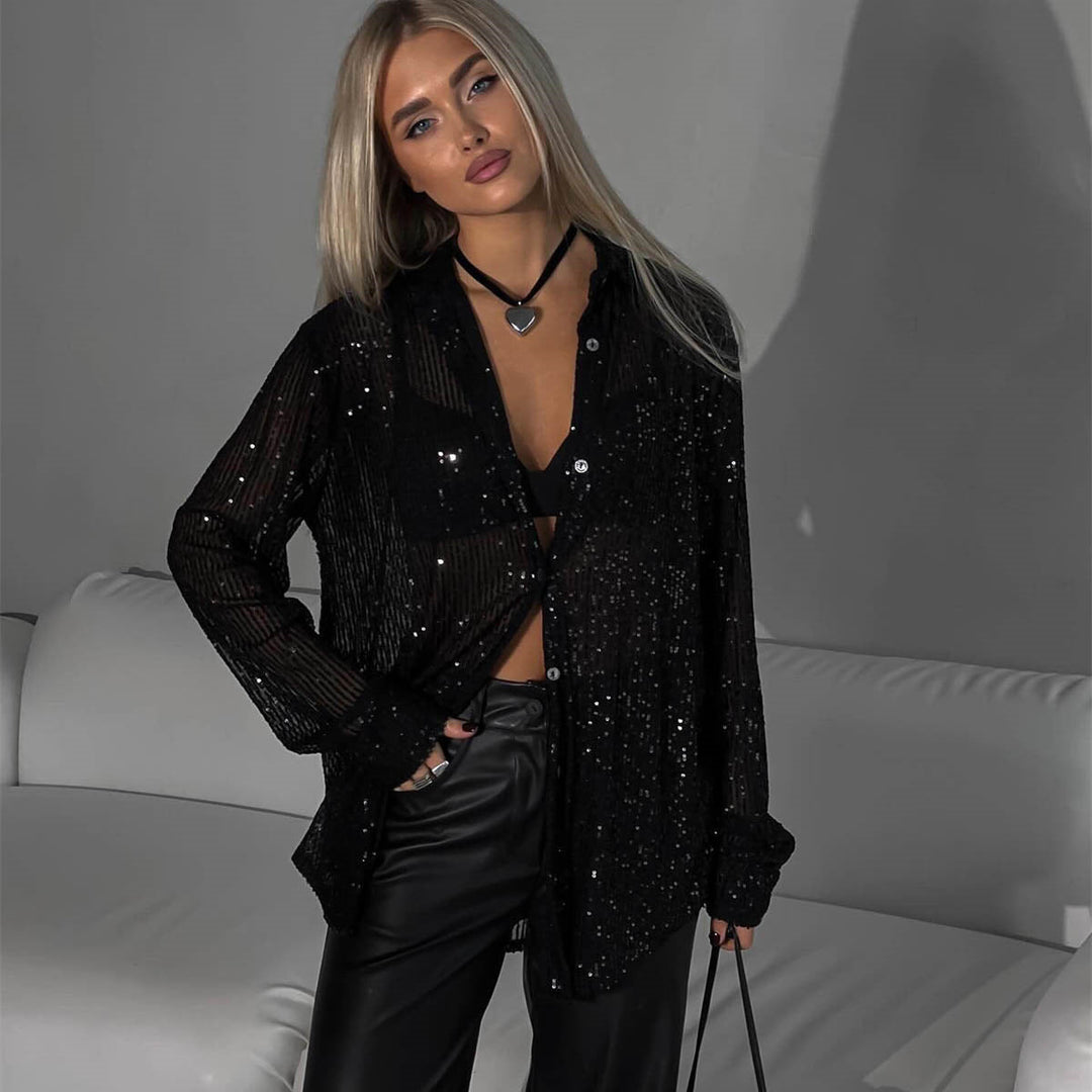Damen glamouröses Glitzerhemd
